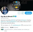 When the left tackle of the LA Chargers changes his twitter handle to "Pay Me In Bitcoin", did we make it?